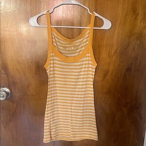 Aeropostale Yellow and White Striped Tank Top